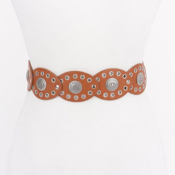 Faux Leather Oval Shape Vintage Belt main image 5